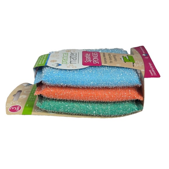 IMS Practical Matter Sparkle Sponge Set Of 3 Blue Orange Green Kitchen Cleaner - Picture 3 of 4
